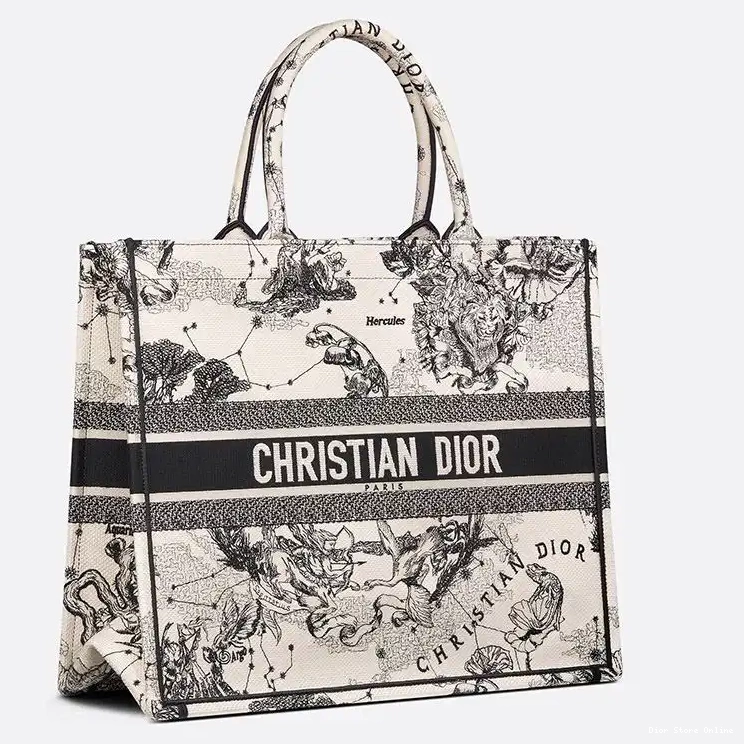 Cheap Tote Canvas Zodiac Book Jouy de Dior Toile Motif White 0415 Hot Sale